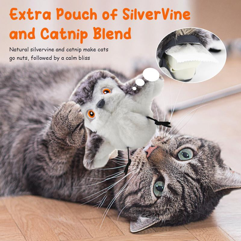 Cat & Dog Toys Flapping Bird (No Flying) – Rechargeable, Chirping, Touch Activated, with Catnip & Kicker for All Breeds