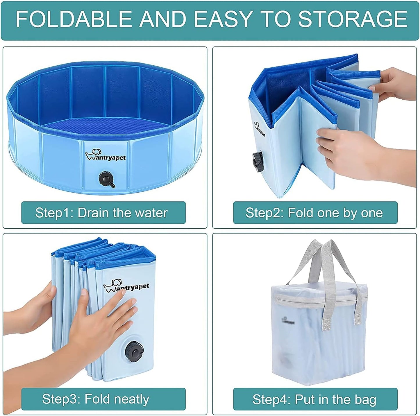 Foldable Dog Pool - 32Inch Portable Hard Plastic Pool, Slip-Resistant PVC Bathing Tub Outdoor Swimming Pool for Small Large Dogs Durable Bathing Tub Pool