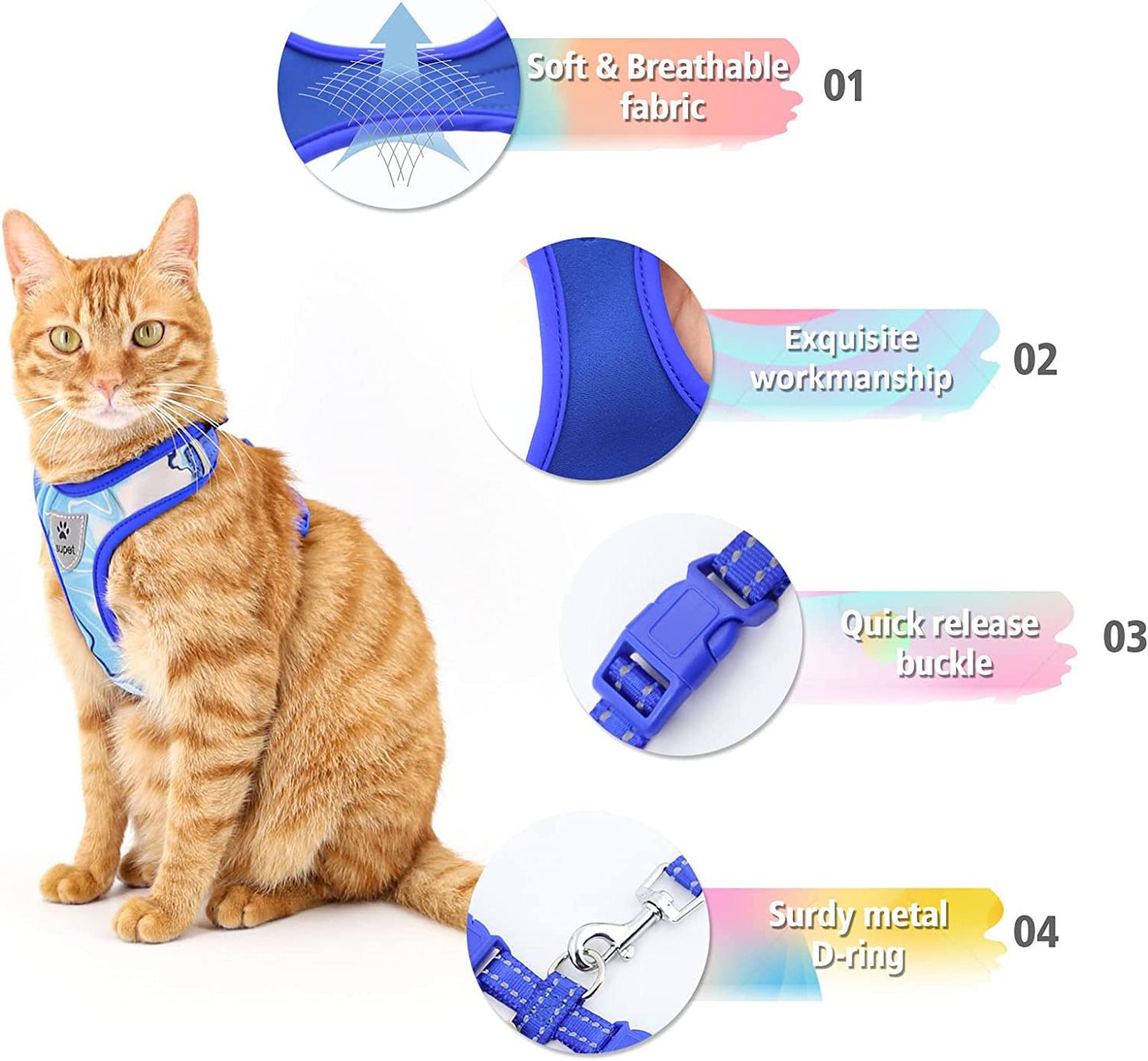 Cat Harness and Leash Set Stylish Escape Proof Cat Vest Harness Adjustable Breathable Pet Harness with Reflective Trim Step-In Cat Leash and Harness for Cats Puppies S(Chest:9.6-15.7'' Black