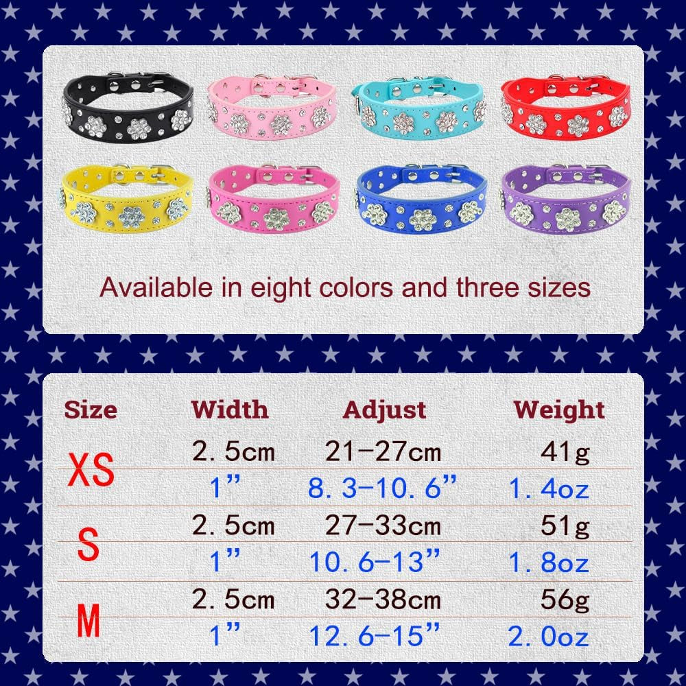 Rhinestone Flower Dog Collar - Sparkling Leather Pet Collar - for Small and Medium Dogs (Pink S)