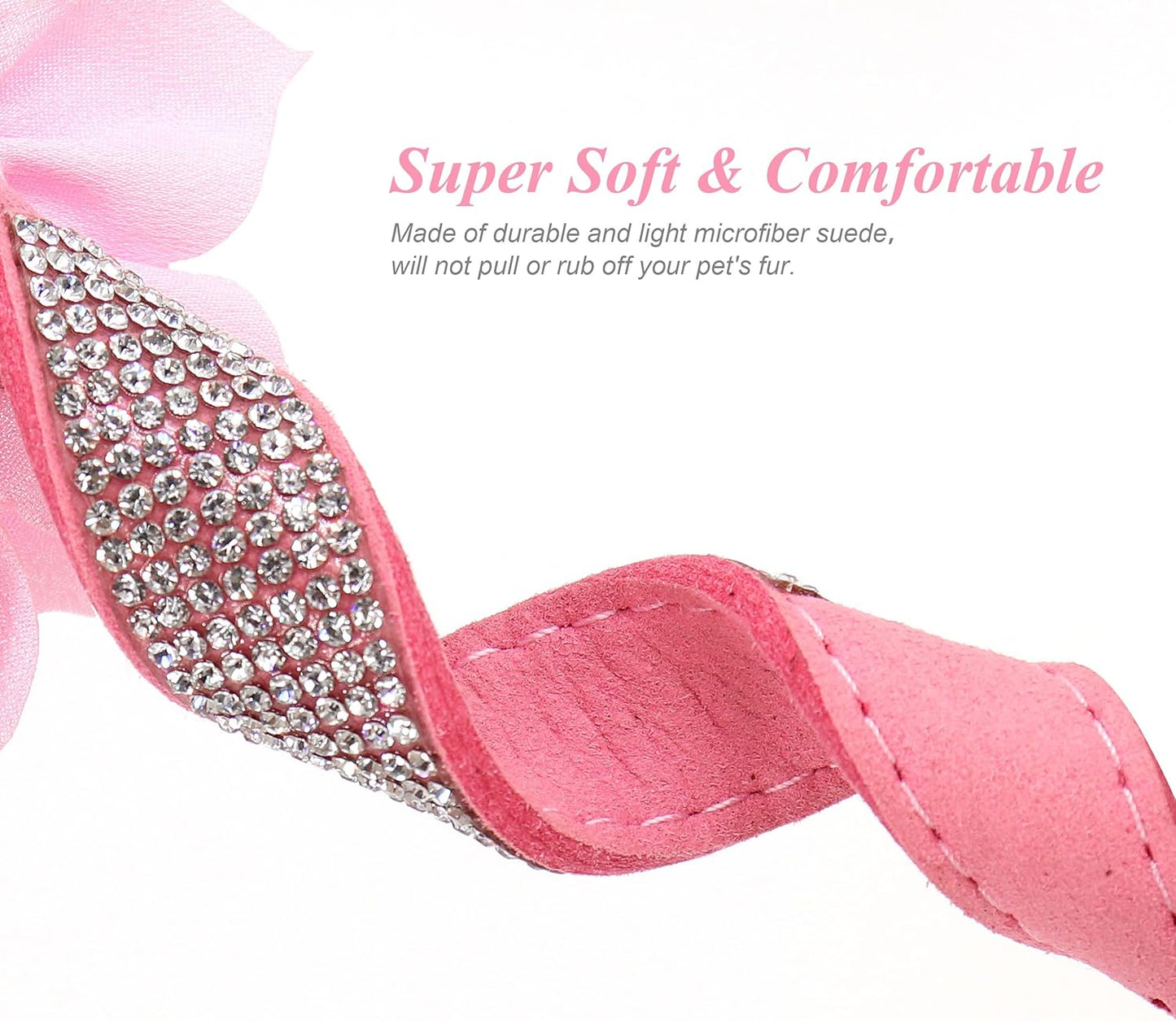 Rhinestone Dog Collar and Leash Set, Sparkling Girl Dog Collars with Bling Diamonds, Soft Leather Pink Pet Collar with Cute Flower for Small Puppy Dogs Walking Party Wedding,S