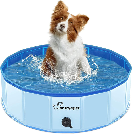 Foldable Dog Pool - 32Inch Portable Hard Plastic Pool, Slip-Resistant PVC Bathing Tub Outdoor Swimming Pool for Small Large Dogs Durable Bathing Tub Pool