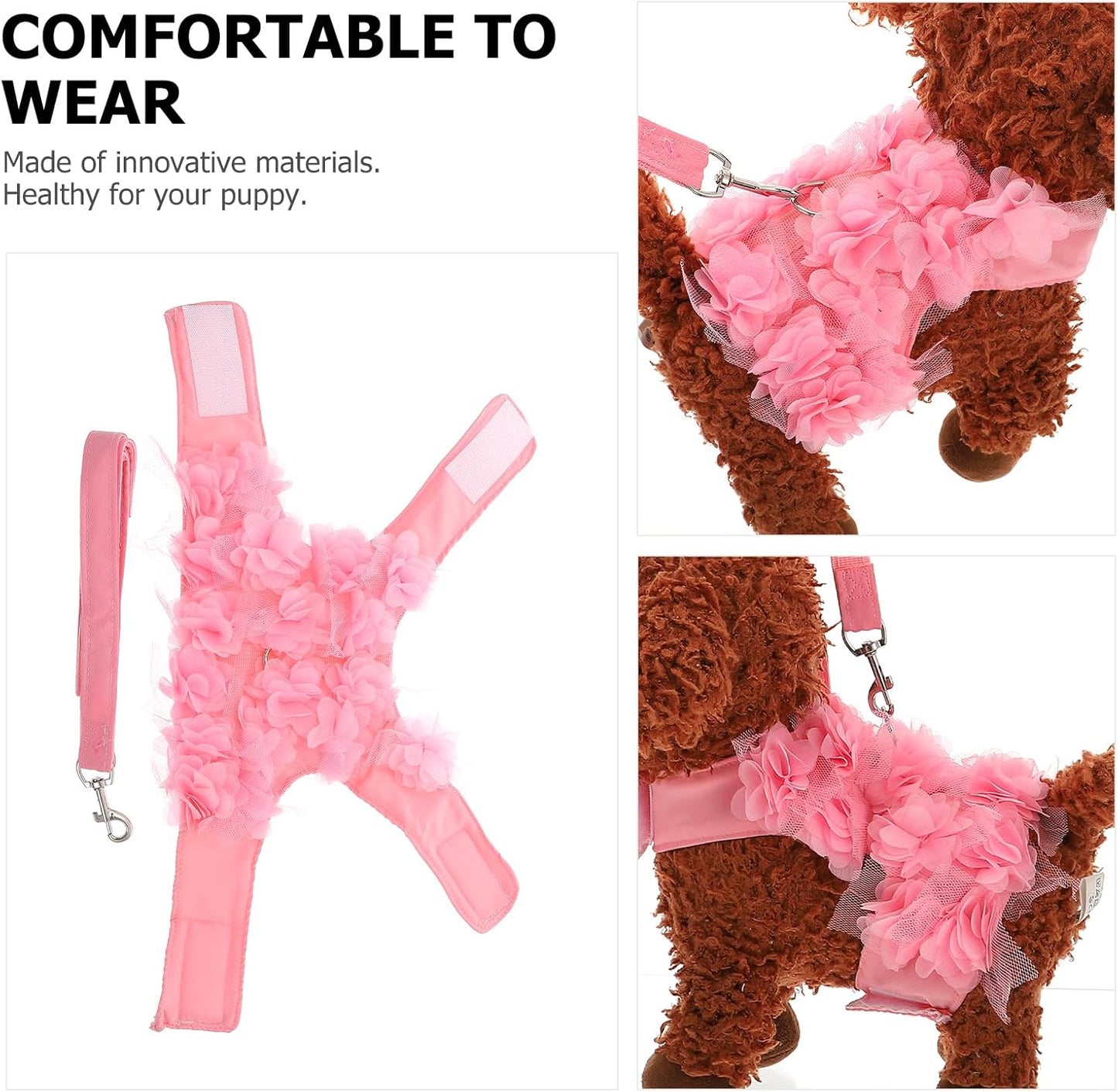 Floral Stereo Traction Rope Dogs Cats Breathable Spring Pet Leash Size Soft Mesh Vest Walking Running