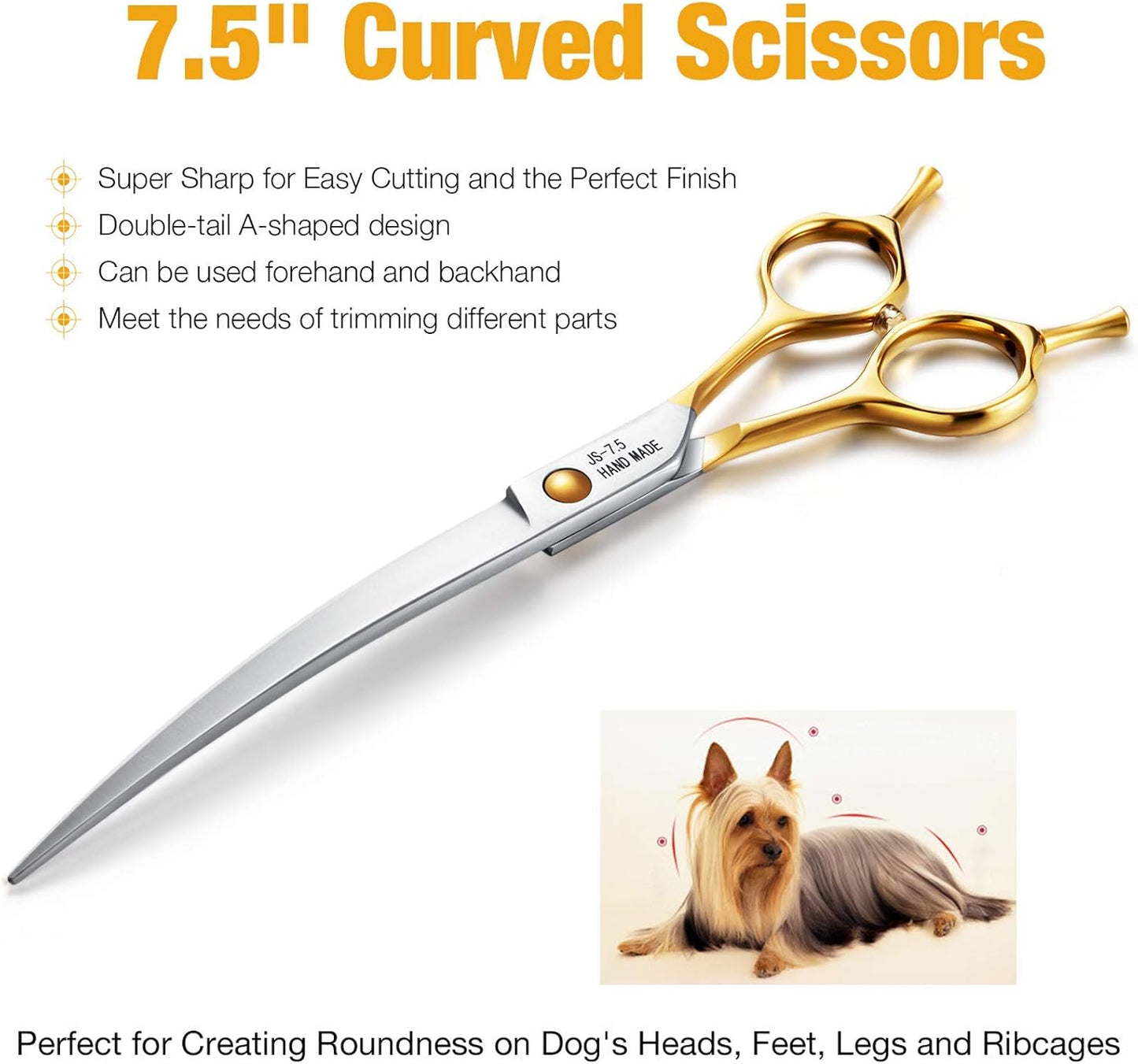 7.5" Curved Dog Grooming Scissors, Cats Grooming Shears Pets Trimming Kit for Right Handed Groomers, Sharp, Comfortable Shear