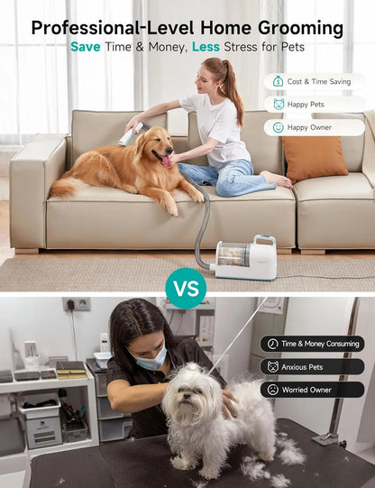 HiCOZY S1+ 50dB low noise, 2L Grooming/Shedding Vacuum, 12000Pa suction, 6 Professional Attachments, Blue