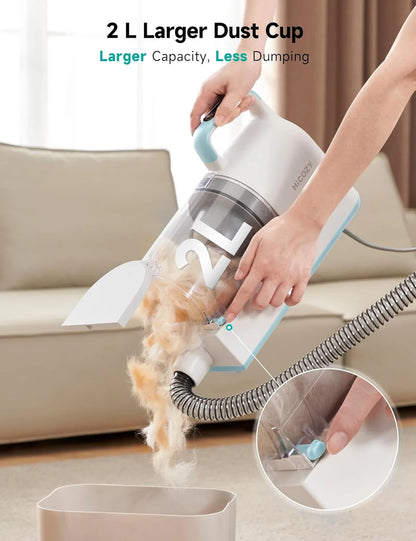 HiCOZY S1+ 50dB low noise, 2L Grooming/Shedding Vacuum, 12000Pa suction, 6 Professional Attachments, Blue