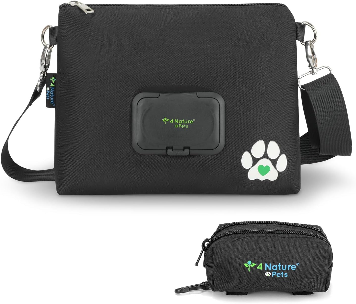 Dog Treat Pouch with Bonus Poop Bag Dispenser, Treat Bag for Dog Training, Food Pouch Holder, Dog Essentials, Leakproof Wet Wipes Pocket, Water Resistant (Black)