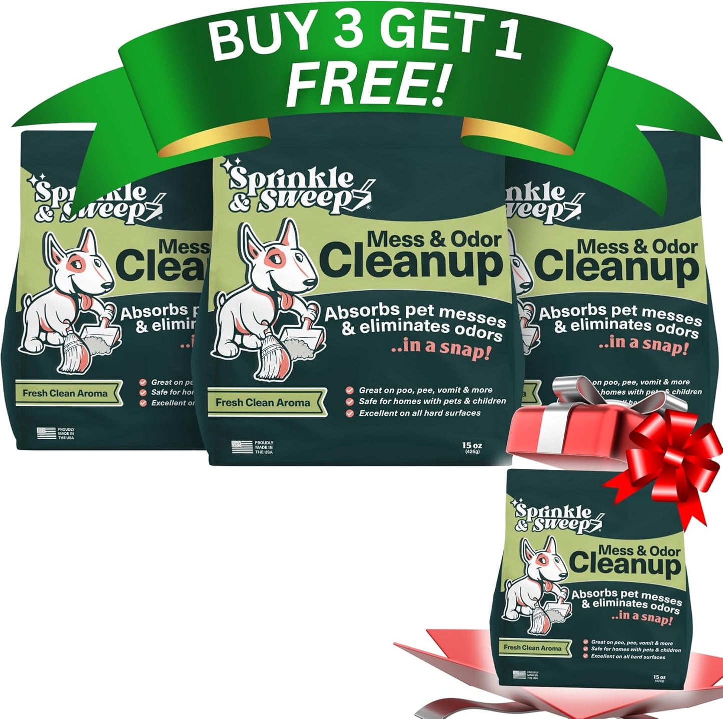 Pet Accident Cleanup for All Hard Surface - Non Toxic Quick Pet Mess Cleaner & Odor Remover for Urine, Poop, Vomit, Diarrhea & Potty Training 4 Pack (15Oz Each)