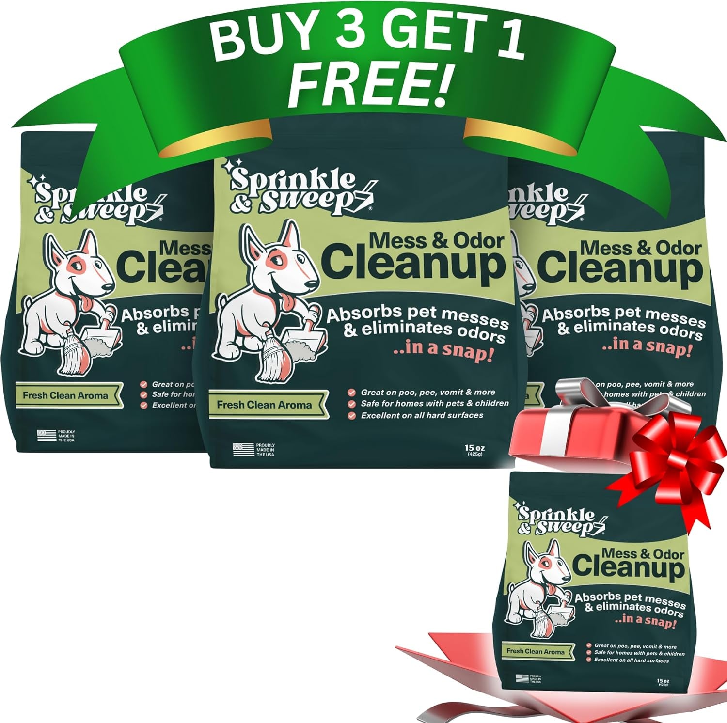 Pet Accident Cleanup for All Hard Surface - Non Toxic Quick Pet Mess Cleaner & Odor Remover for Urine, Poop, Vomit, Diarrhea & Potty Training 4 Pack (15Oz Each)