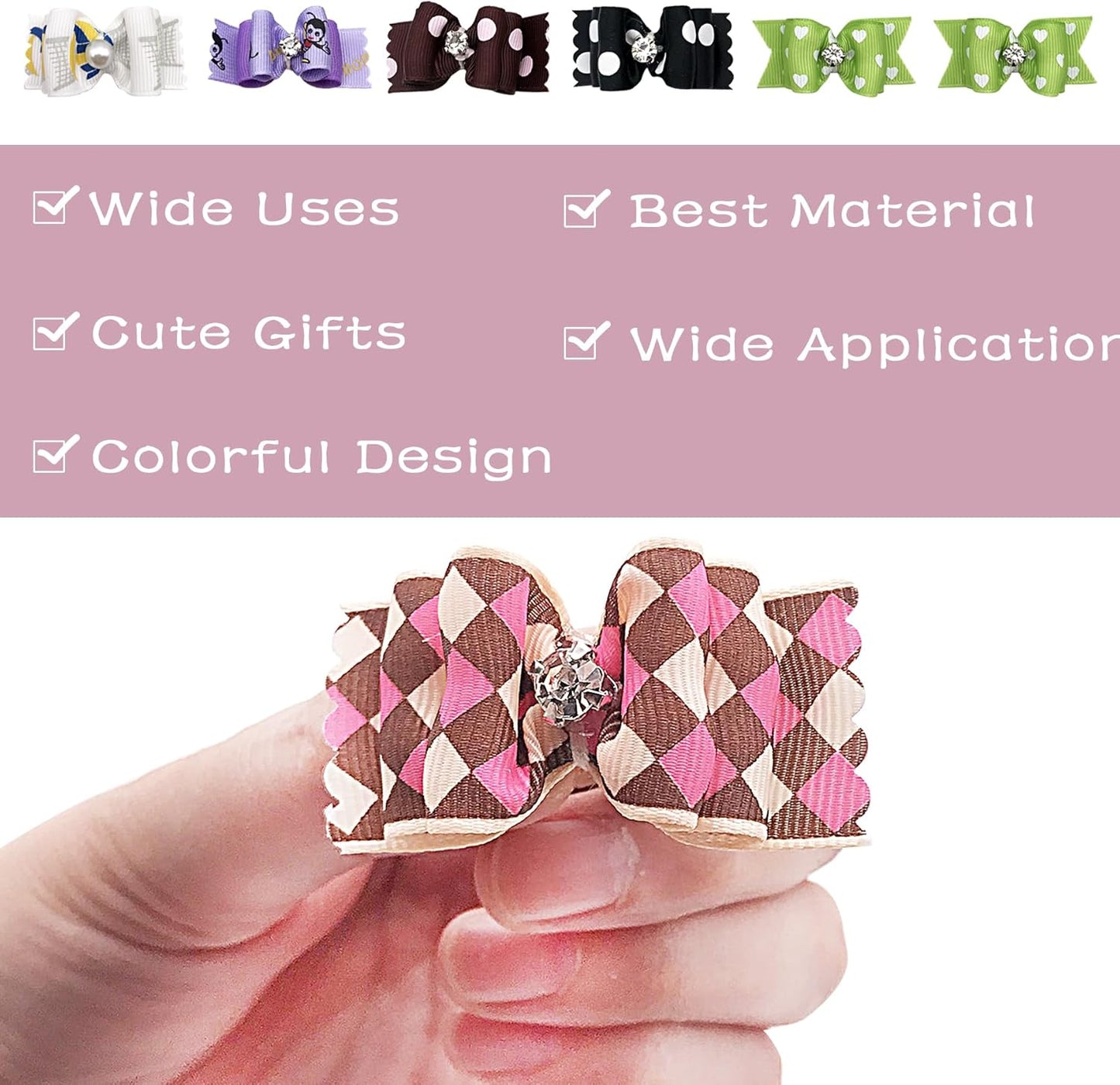 50Pcs Small Dog Hair Bows with Rubber Bands for Medium Dogs Puppies Cats Kittens Rabbits Topknot Grooming Costumes Hair Accessories