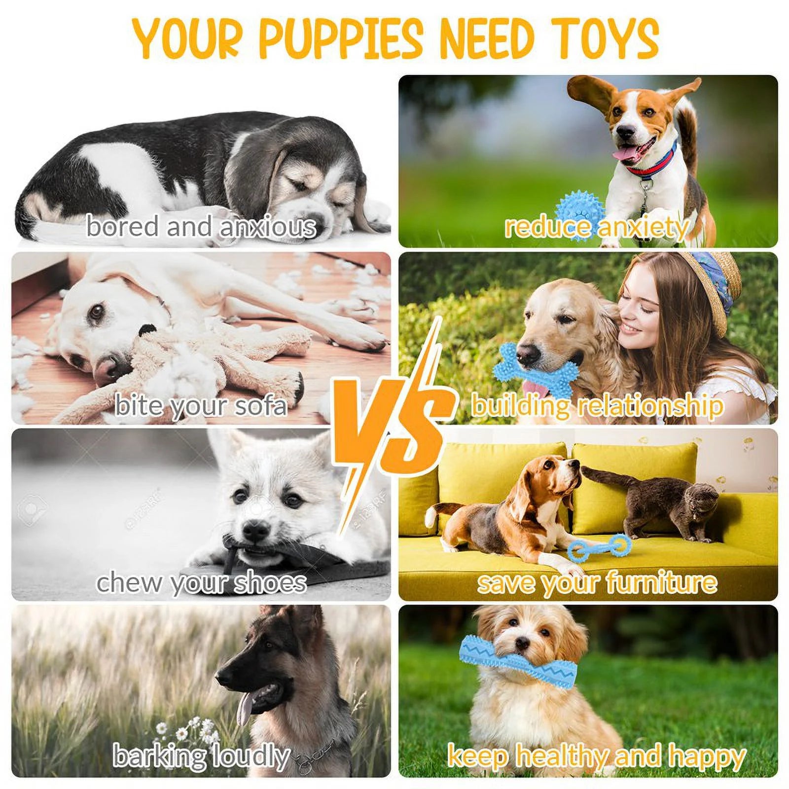 4-Piece Interactive & Chew Dog Toy Set with Rubber Bone & Dumbbell for Teething, Blue