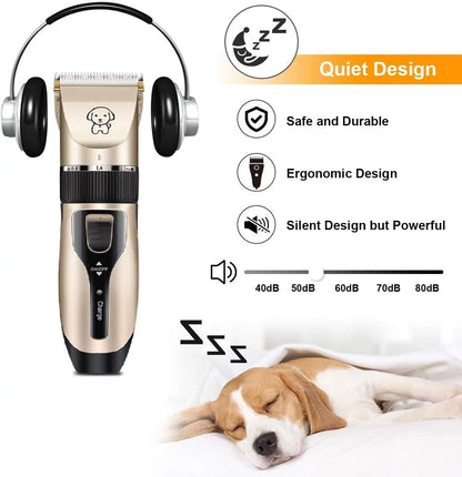 Rechargeable Cordless Pet Shaver,Low Noise Dog Clippers with Scissor Comb,Electric Quiet Pet Grooming Set for Dogs and Cats