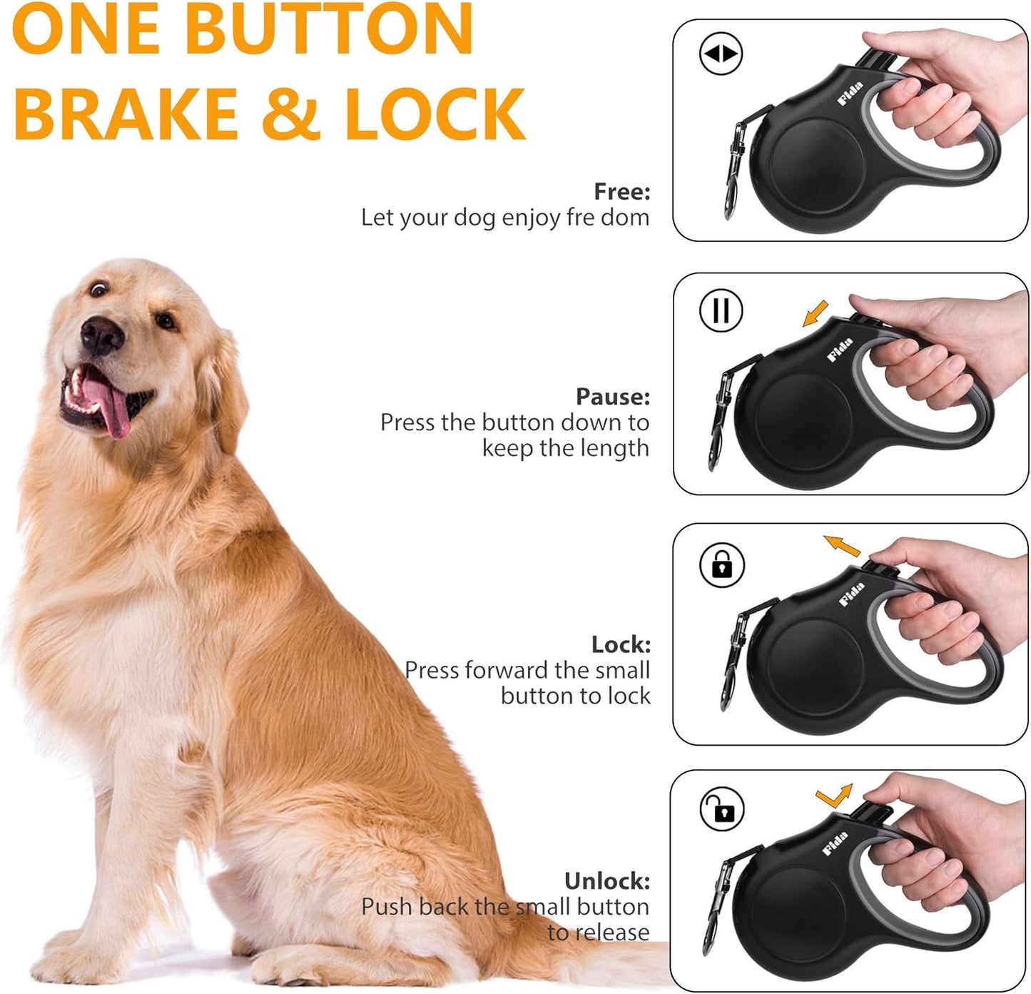 Retractable Dog Leash with Dispenser and Poop Bags, 16 Ft Pet Walking Leash for Small Dog or Cat up to 26 Lbs, Anti-Slip Soft Handle, Tangle Free, Reflective Nylon Tape (S, Black)