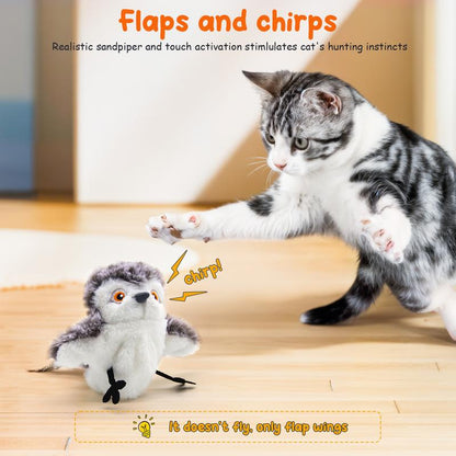 Cat & Dog Toys Flapping Bird (No Flying) – Rechargeable, Chirping, Touch Activated, with Catnip & Kicker for All Breeds