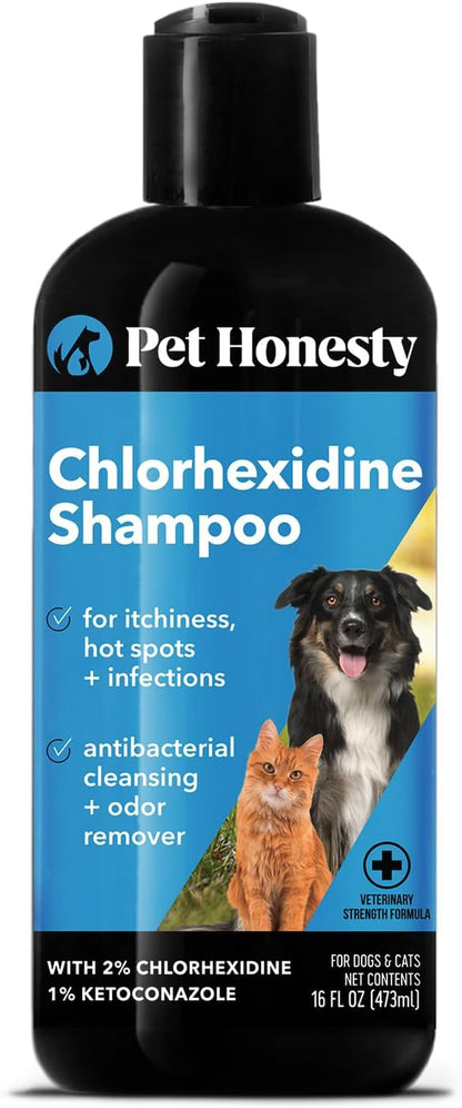 Pet Honesty Chlorhexidine Shampoo - Ketoconazole & Aloe for Dogs & Cats - Helps