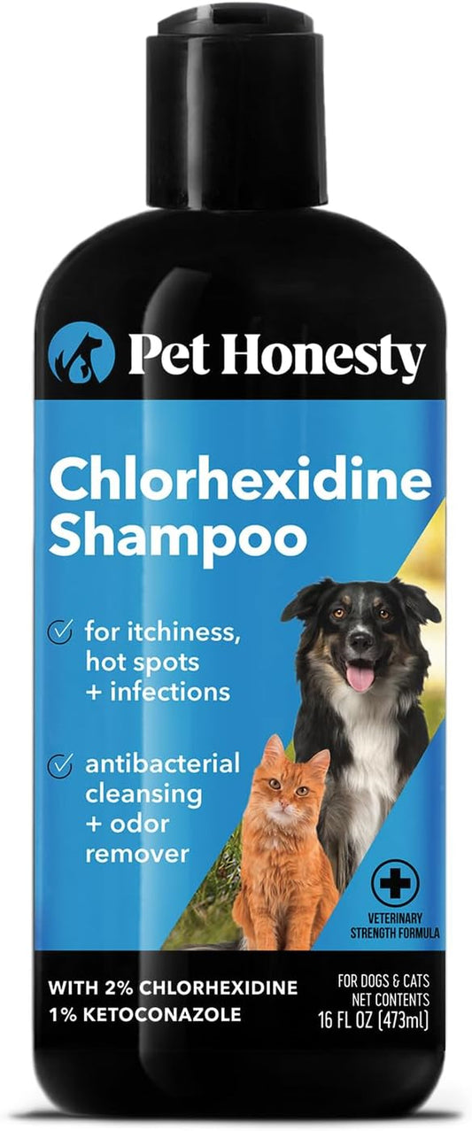 Pet Honesty Chlorhexidine Shampoo - Ketoconazole & Aloe for Dogs & Cats - Helps