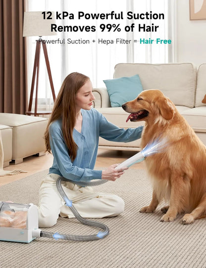 HiCOZY S1+ 50dB low noise, 2L Grooming/Shedding Vacuum, 12000Pa suction, 6 Professional Attachments, Blue