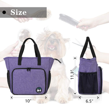 Pet Grooming Tote, Dog Grooming Supplies Organizer Bag for Grooming Shears, Deshedding Tool, Towels, Shampoo and More, Purple