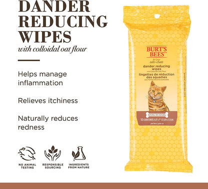 Cat Dander Wipes with Colloidal Oat Flour, 98% Natural Origin Formulas, Cat Dander Remedy, Cat Wipes for Allergy Relief, Cat Dander Wipes, 50Ct
