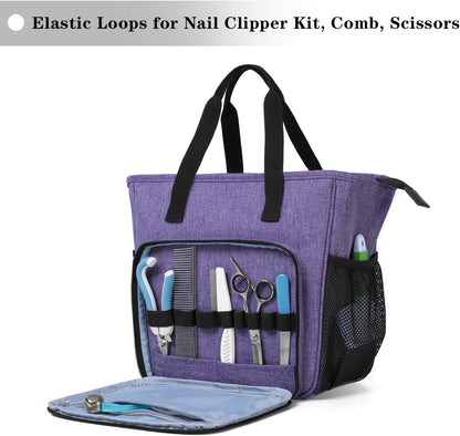 Pet Grooming Tote, Dog Grooming Supplies Organizer Bag for Grooming Shears, Deshedding Tool, Towels, Shampoo and More, Purple