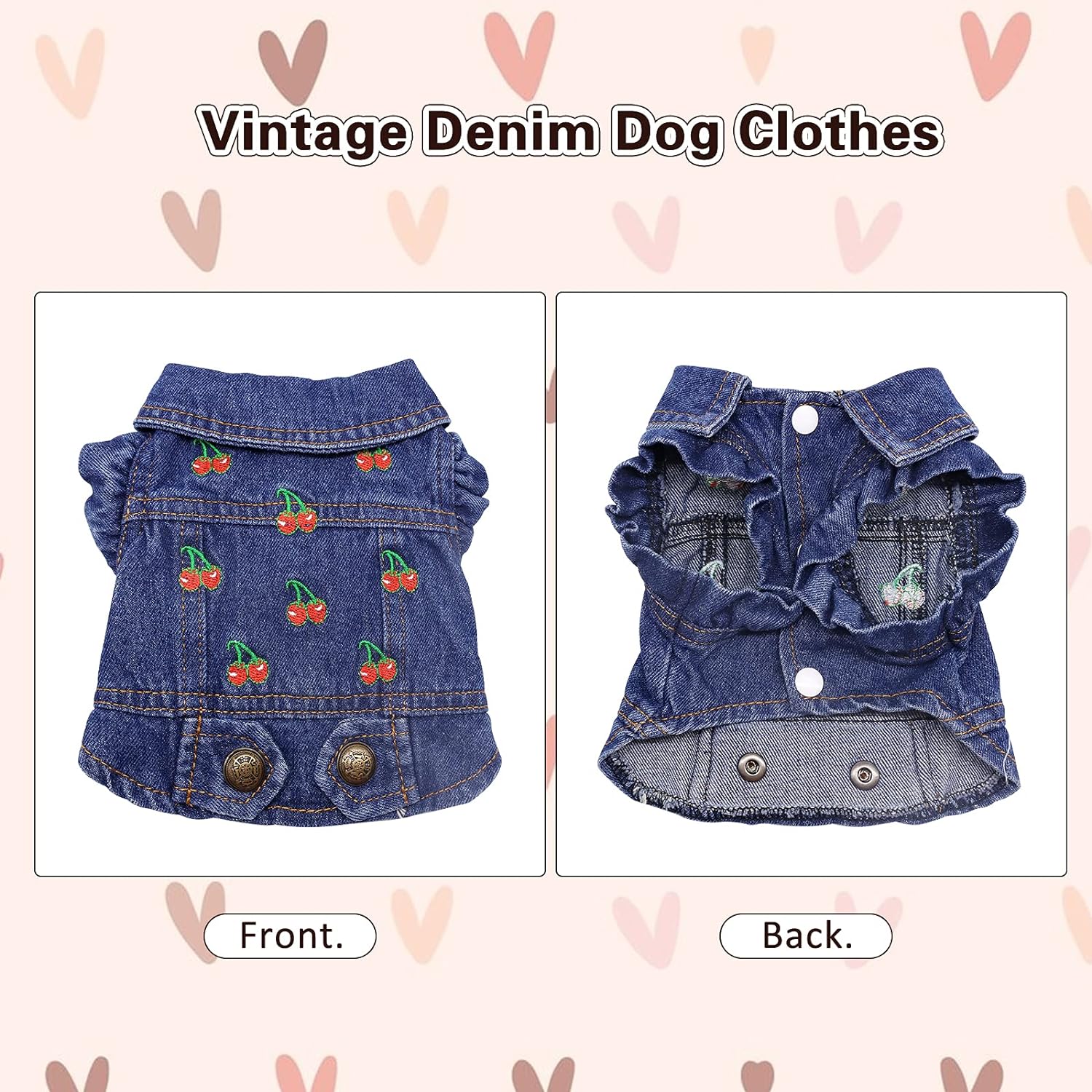 Pet Clothes Dog Jeans Jacket Cool Blue Denim Coat Small Medium Dogs Lapel Vests Classic Puppy Hoodies (S, Cherry)