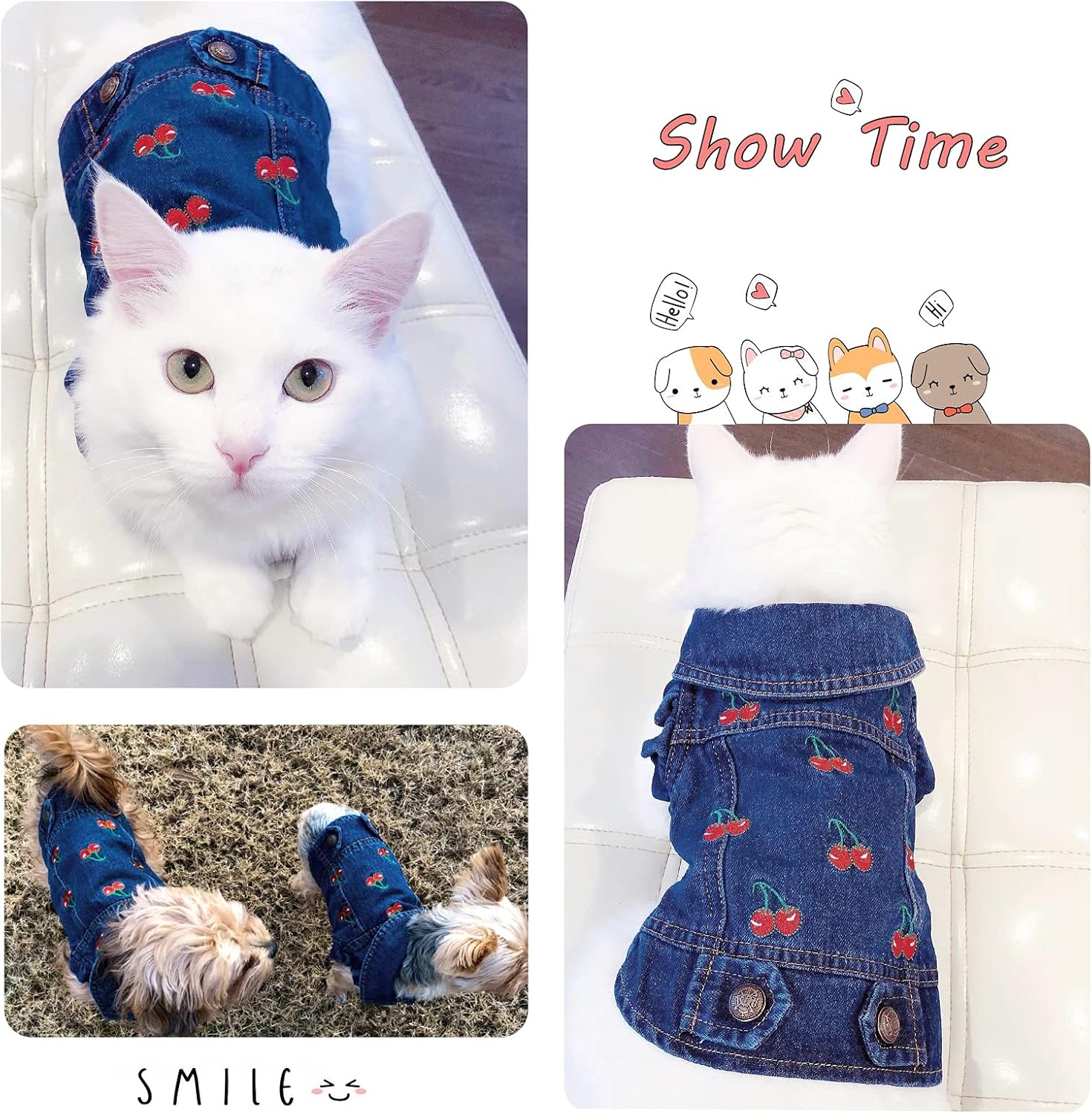 Pet Clothes Dog Jeans Jacket Cool Blue Denim Coat Small Medium Dogs Lapel Vests Classic Puppy Hoodies (S, Cherry)