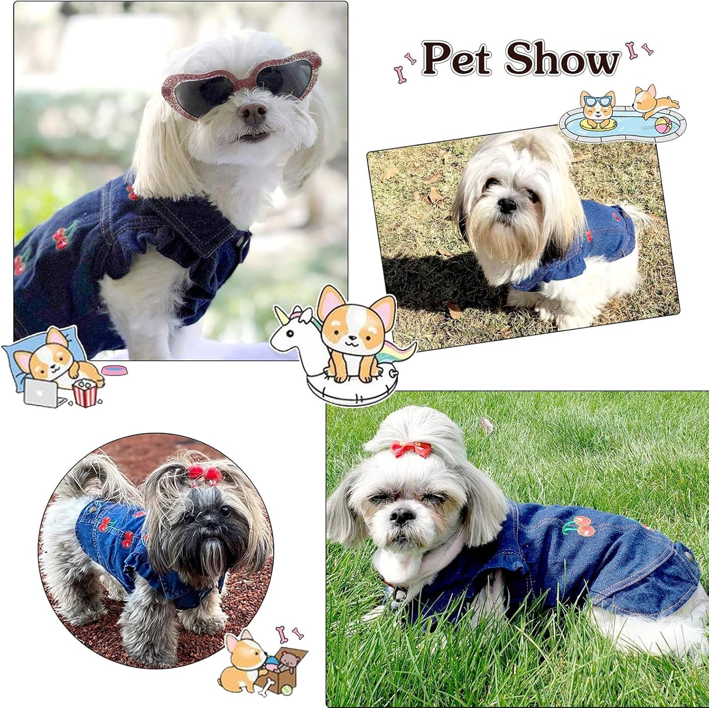 Pet Clothes Dog Jeans Jacket Cool Blue Denim Coat Small Medium Dogs Lapel Vests Classic Puppy Hoodies (S, Cherry)