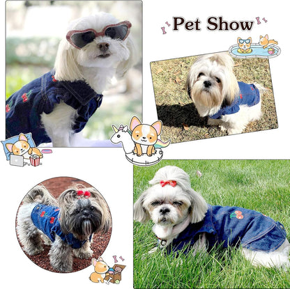 Pet Clothes Dog Jeans Jacket Cool Blue Denim Coat Small Medium Dogs Lapel Vests Classic Puppy Hoodies (S, Cherry)