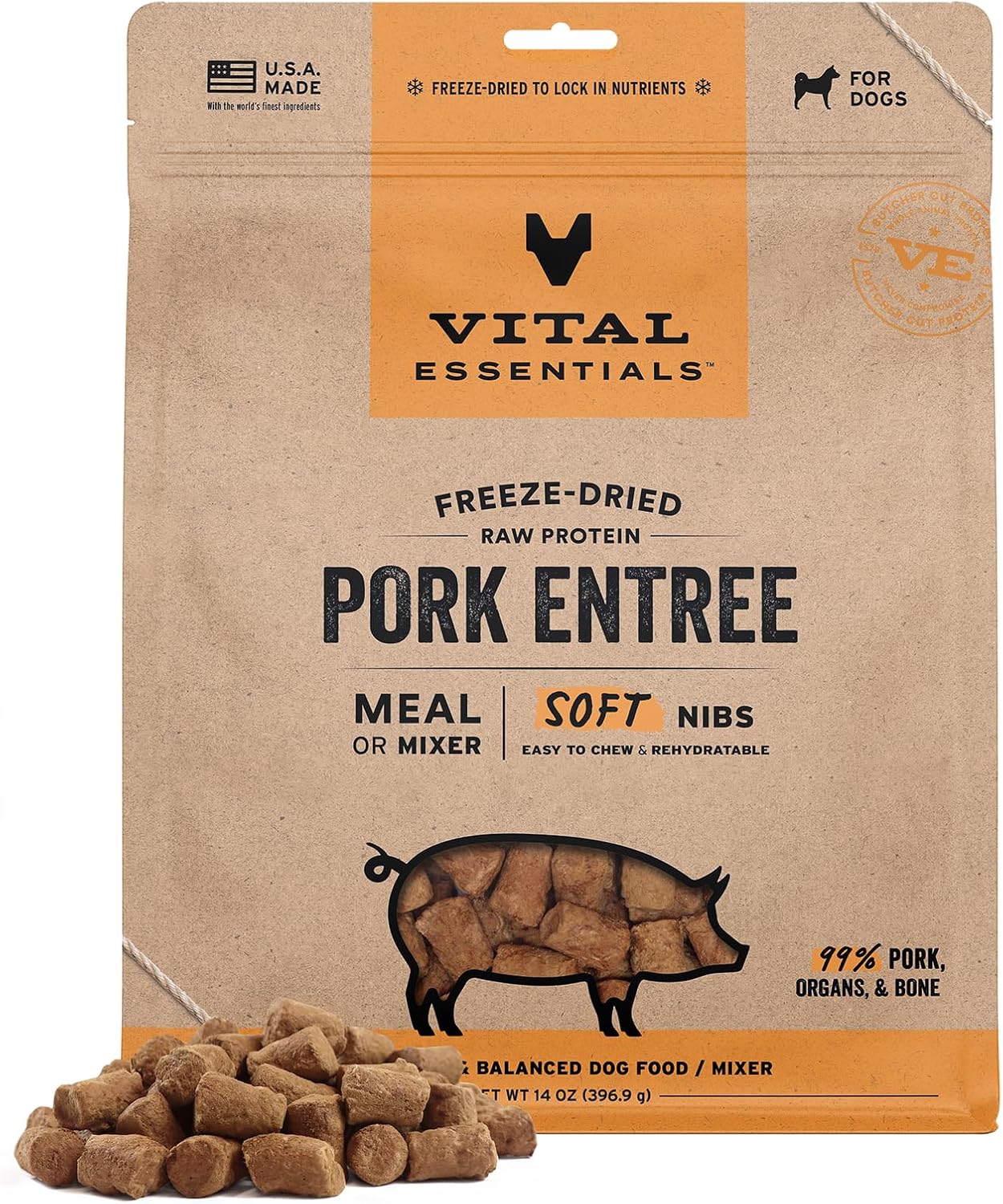 Freeze Dried Raw Pork Entree & Mixer Dog Food Soft Nibs, 14 Oz