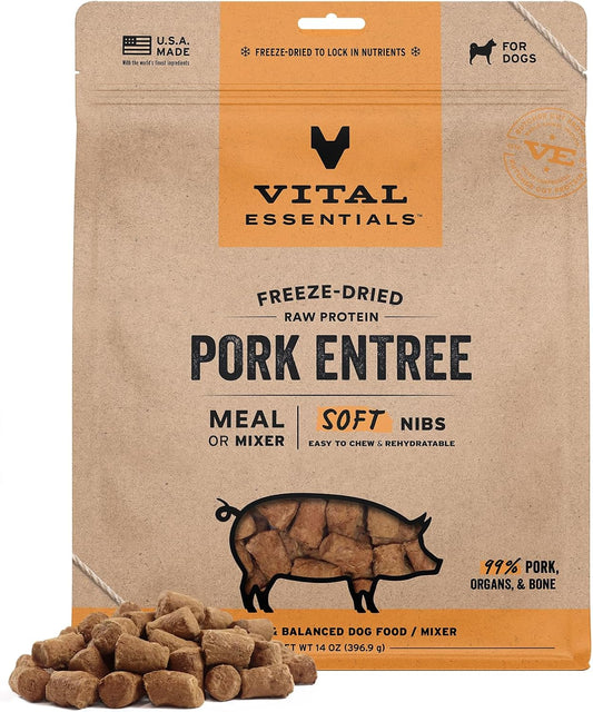 Freeze Dried Raw Pork Entree & Mixer Dog Food Soft Nibs, 14 Oz