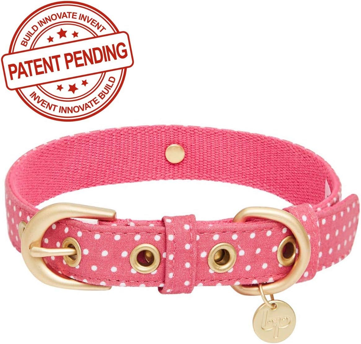 2 Patterns Adjustable Dog Collar with Metal Buckle and 2 Detachable Bowtie - Pink Polka Dot, Neck 9-12.5", for Small Breed