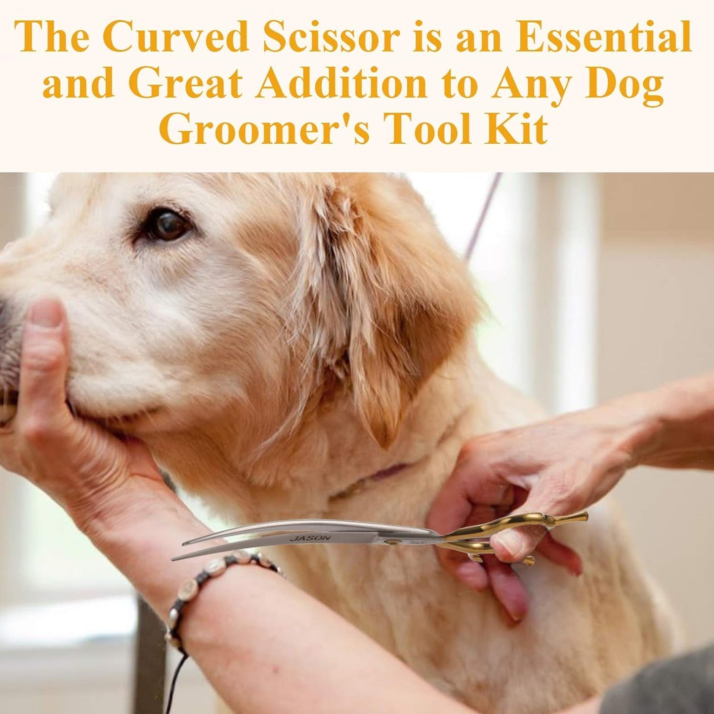 7.5" Curved Dog Grooming Scissors, Cats Grooming Shears Pets Trimming Kit for Right Handed Groomers, Sharp, Comfortable Shear