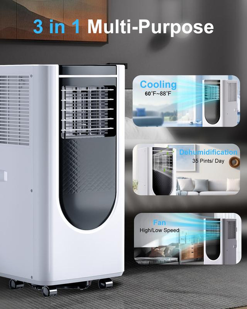 Portable Air Conditioner 8000 BTU ASHARE(5000 BTU SACC), Portable AC Cool Rooms up to 250 Sq.Ft, 3-In-1 AC Unit with Remote Control&24H Timer, Window Kit Included Air Conditioner