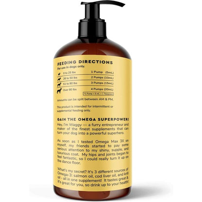 Wonder Paws Omega Max 3X Fish Oil for Dogs - Triple Source with Alaskan Salmon, Cod, and Krill Oil for Coat, Joints & Immune System Support