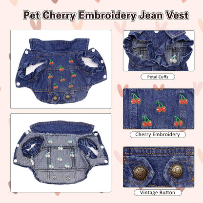 Pet Clothes Dog Jeans Jacket Cool Blue Denim Coat Small Medium Dogs Lapel Vests Classic Puppy Hoodies (S, Cherry)