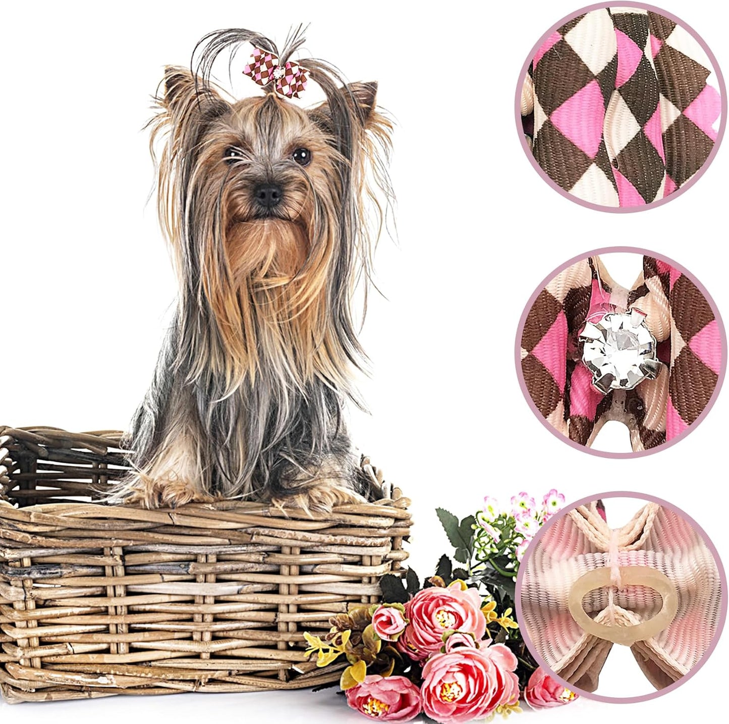 50Pcs Small Dog Hair Bows with Rubber Bands for Medium Dogs Puppies Cats Kittens Rabbits Topknot Grooming Costumes Hair Accessories