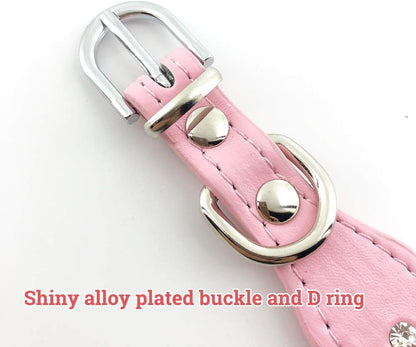 Rhinestone Flower Dog Collar - Sparkling Leather Pet Collar - for Small and Medium Dogs (Pink S)