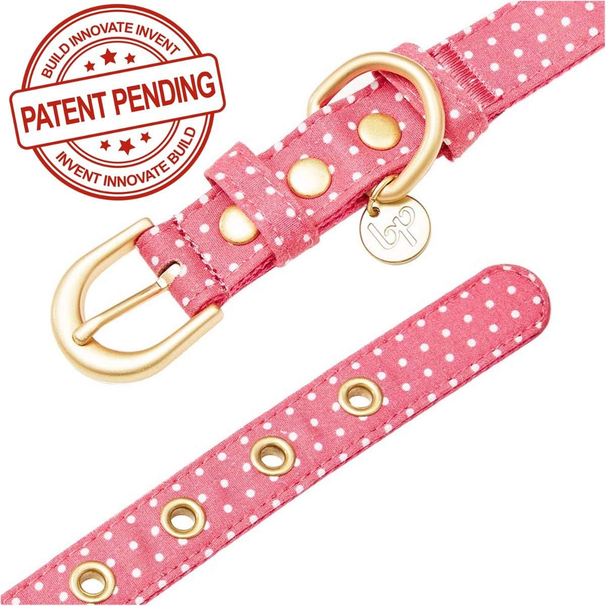 2 Patterns Adjustable Dog Collar with Metal Buckle and 2 Detachable Bowtie - Pink Polka Dot, Neck 9-12.5", for Small Breed