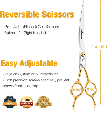 7.5" Curved Dog Grooming Scissors, Cats Grooming Shears Pets Trimming Kit for Right Handed Groomers, Sharp, Comfortable Shear