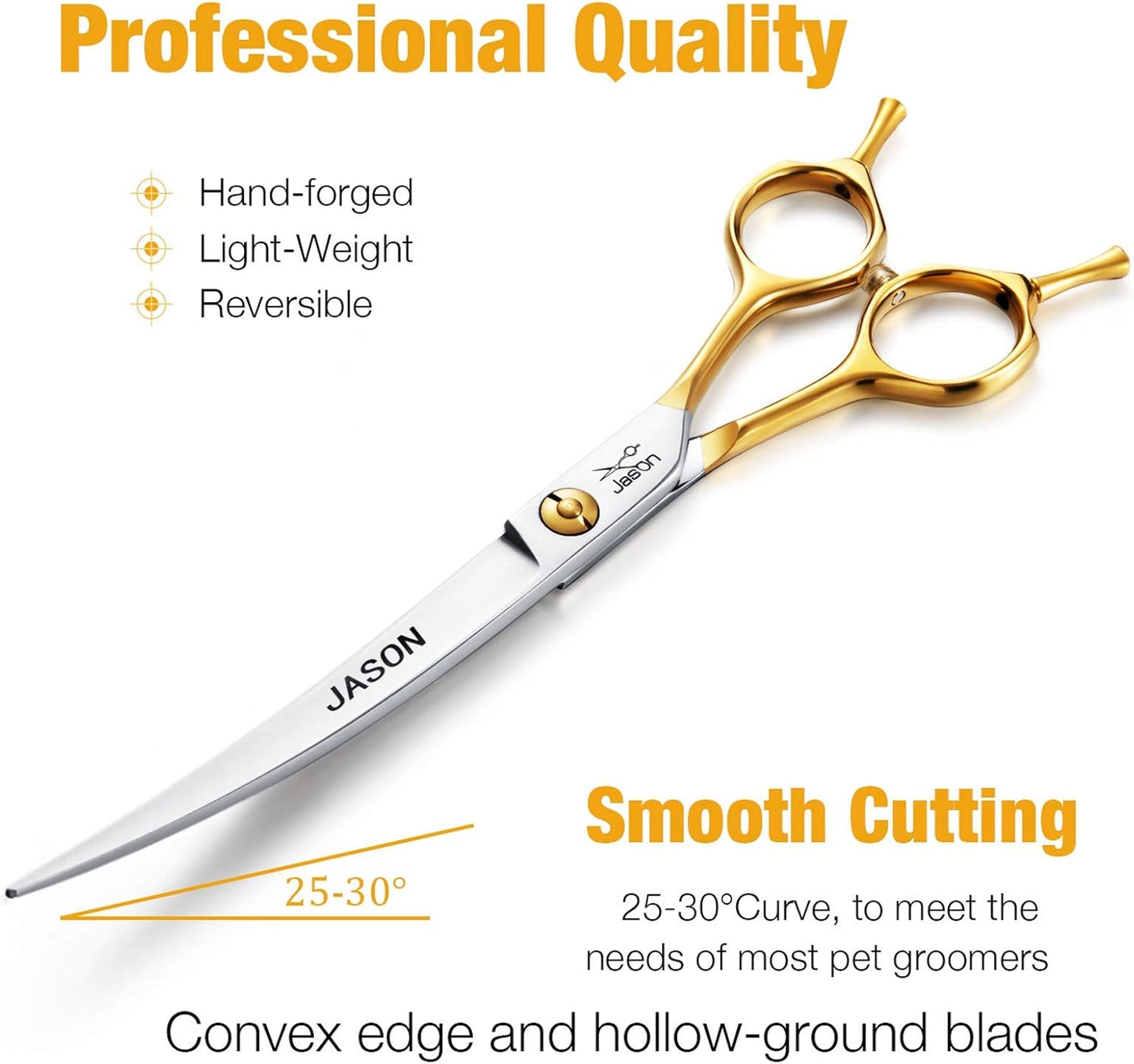 7.5" Curved Dog Grooming Scissors, Cats Grooming Shears Pets Trimming Kit for Right Handed Groomers, Sharp, Comfortable Shear
