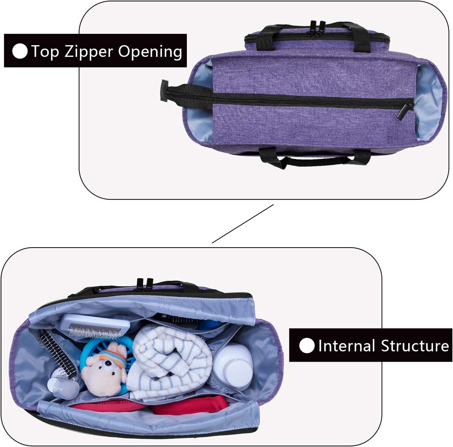 Pet Grooming Tote, Dog Grooming Supplies Organizer Bag for Grooming Shears, Deshedding Tool, Towels, Shampoo and More, Purple