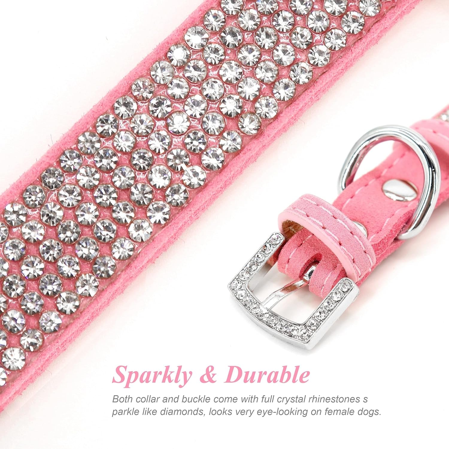 Rhinestone Dog Collar and Leash Set, Sparkling Girl Dog Collars with Bling Diamonds, Soft Leather Pink Pet Collar with Cute Flower for Small Puppy Dogs Walking Party Wedding,S