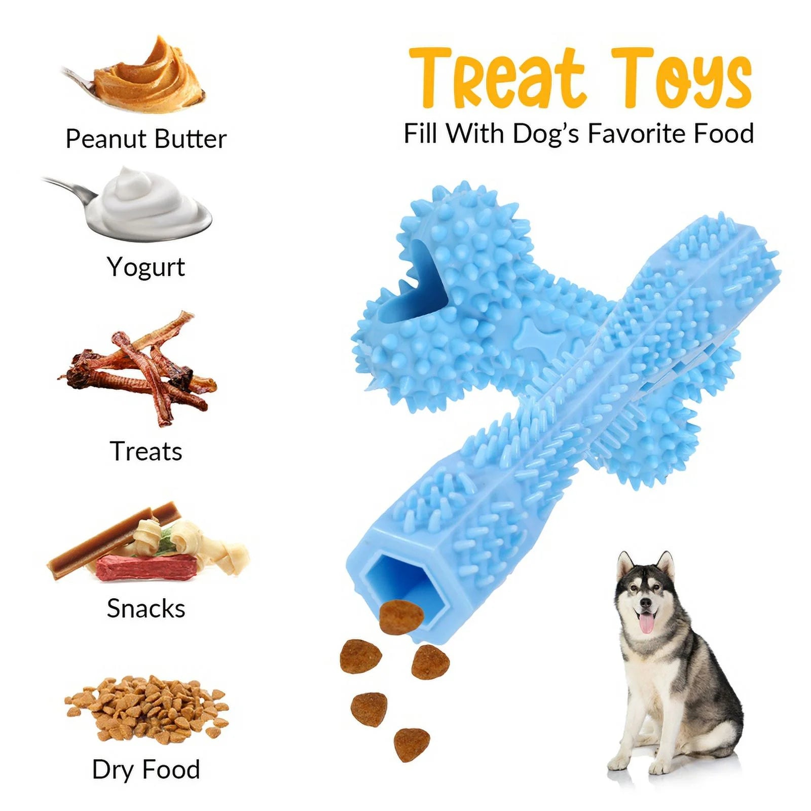4-Piece Interactive & Chew Dog Toy Set with Rubber Bone & Dumbbell for Teething, Blue