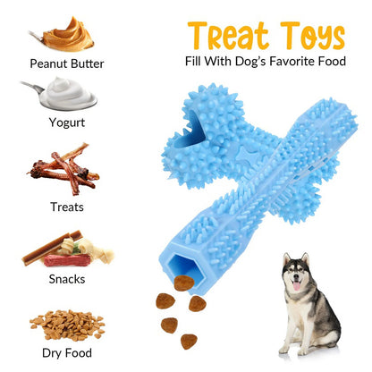 4-Piece Interactive & Chew Dog Toy Set with Rubber Bone & Dumbbell for Teething, Blue