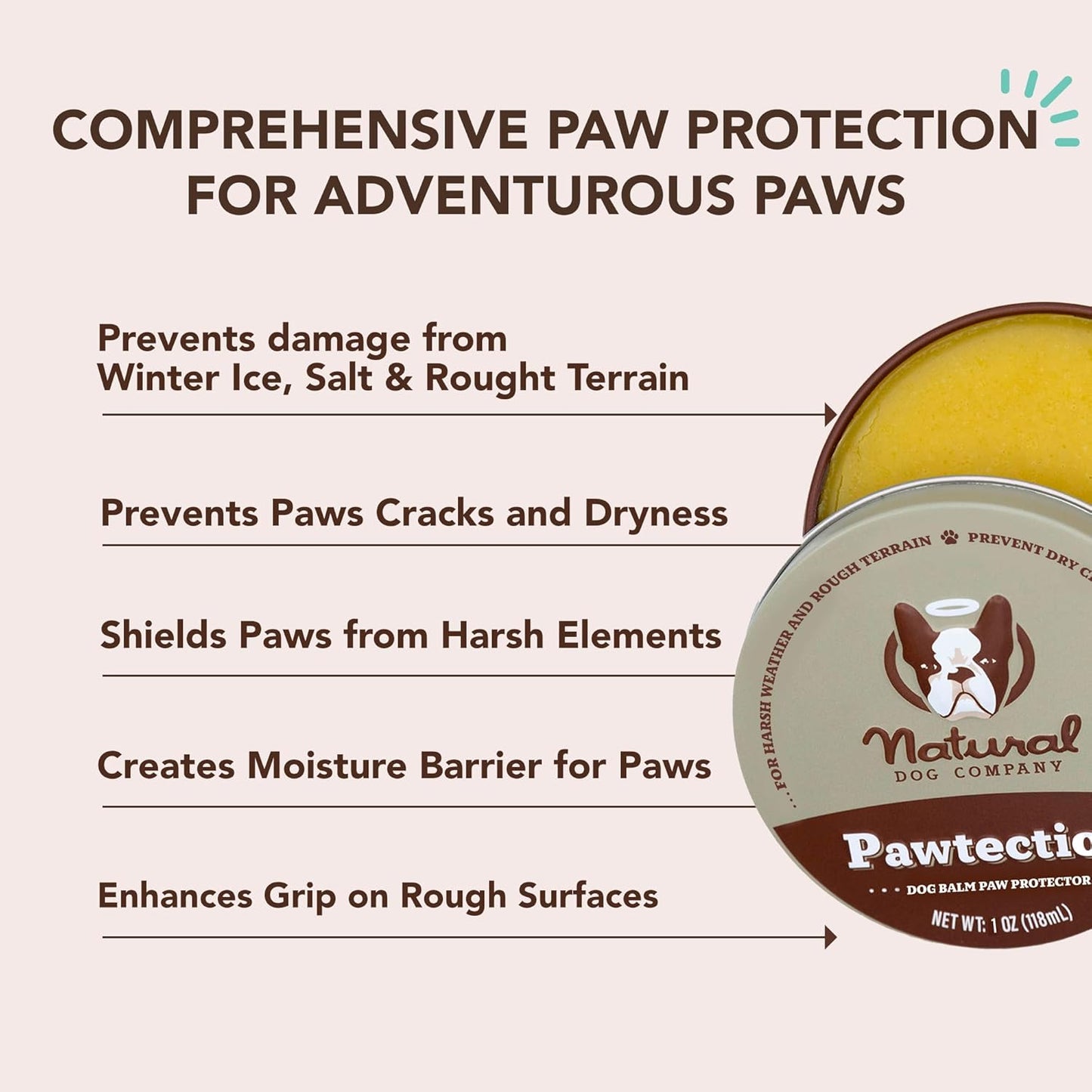 Pawtection Balm for Dogs, Dog Paw Protector, Moisturizing Dog Paw Balm for Dry, Cracked Pad, Protects Paw from Extreme Weather, Paw Lotion for Allergies & Itching (1 Oz Tin)