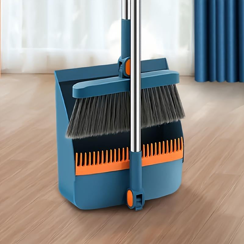One Set, Household Broom and Dustpan Set, Long Handle Floor Cleaning Broom Dustpan Set, Rotatable Broom and Dustpan with Comb for Removing Dust and Trash, Suitable for Home, Kitchen, Room, Office, Cleaning Supplies, Cleaning Tools, Cleaner Comfortable