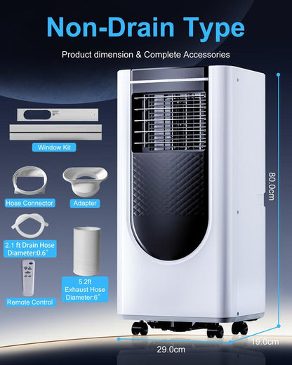 Portable Air Conditioner 8000 BTU ASHARE(5000 BTU SACC), Portable AC Cool Rooms up to 250 Sq.Ft, 3-In-1 AC Unit with Remote Control&24H Timer, Window Kit Included Air Conditioner