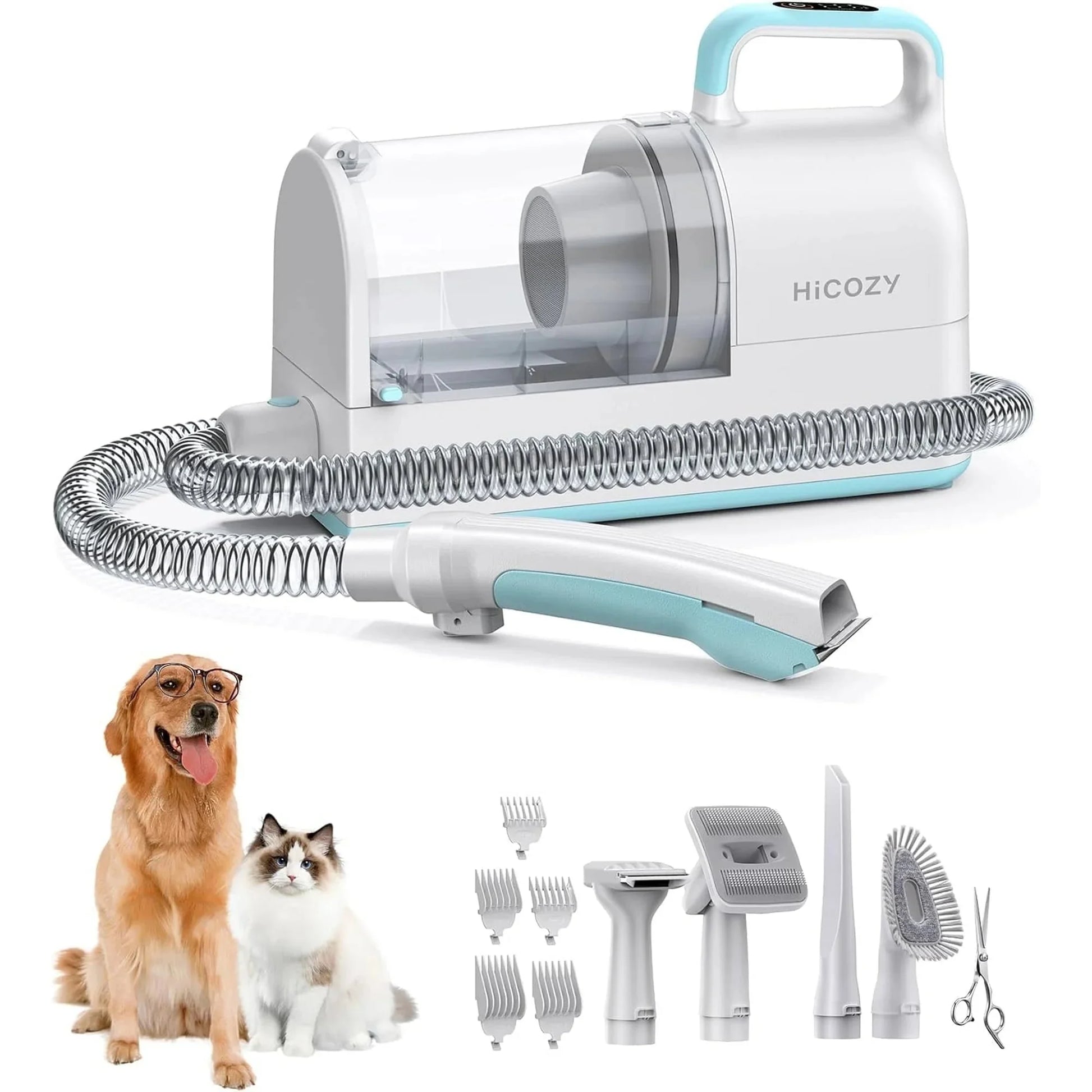 HiCOZY S1+ 50dB low noise, 2L Grooming/Shedding Vacuum, 12000Pa suction, 6 Professional Attachments, Blue